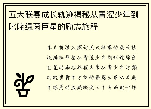 五大联赛成长轨迹揭秘从青涩少年到叱咤绿茵巨星的励志旅程